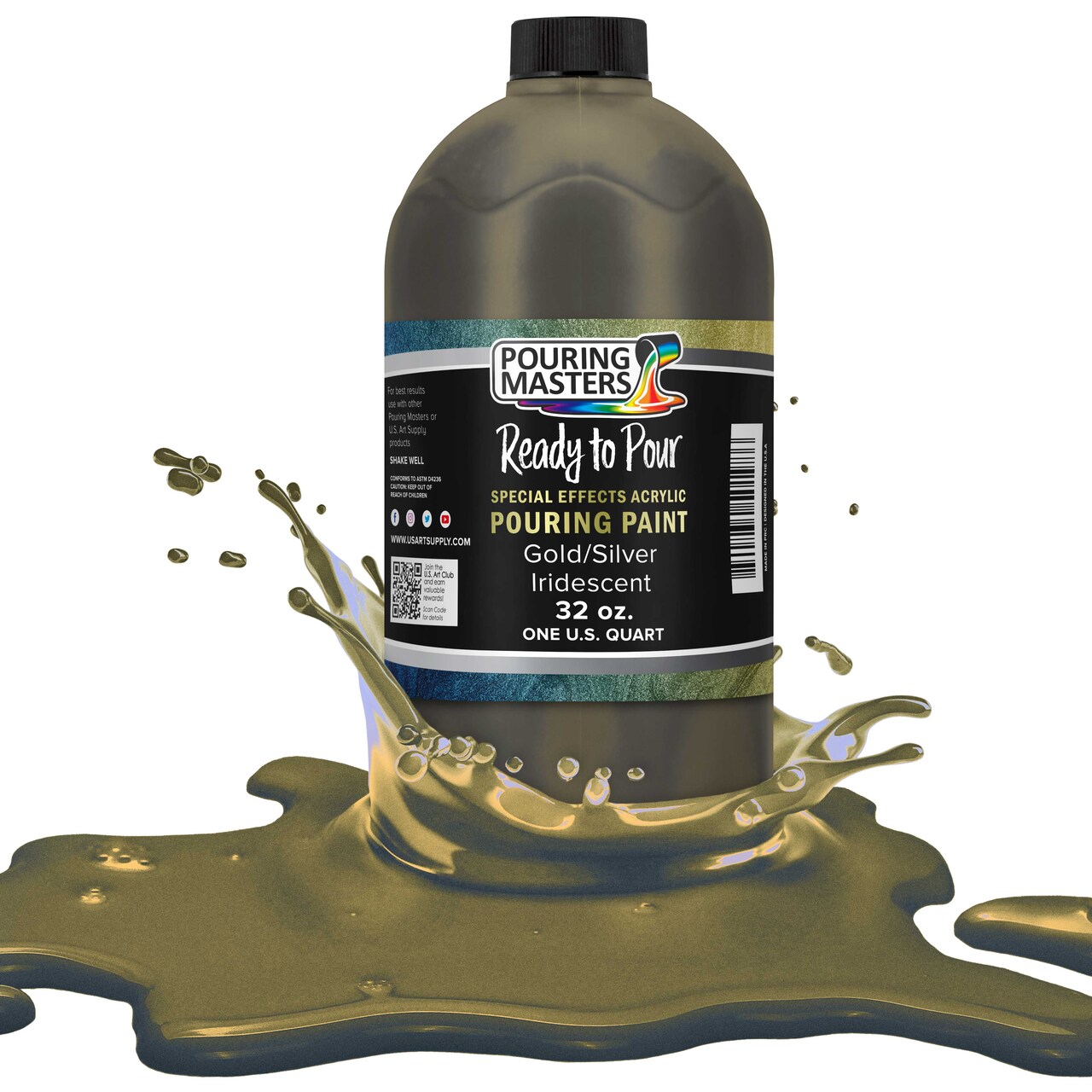 Pouring Masters Gold/Silver Iridescent Special Effectsr Acrylic Pouring Paint - Premium 32-Ounce Pre-Mixed Fluid Acrylic Paint - Fluid Art Supplies for Canvas, Wood, Paper, Tile & Rocks